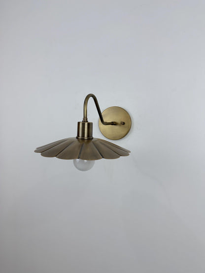 Modern Brass Flower Wall Sconce with Amber Shade | 10" W x 6" H - optimized image