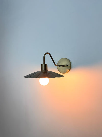 Modern Brass Flower Wall Sconce with Amber Shade | 10" W x 6" H - optimized image
