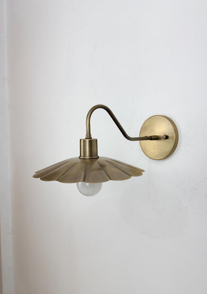 Modern Brass Flower Wall Sconce with Amber Shade | 10" W x 6" H - optimized image