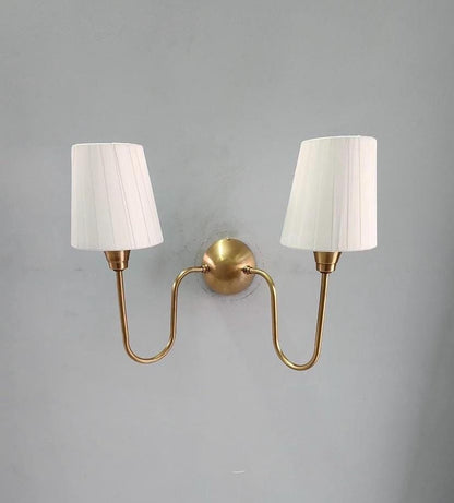 Minimalist Brass Wall Sconce with Silk Cotton Lampshade – Handcrafted Wall Lamp - optimized image