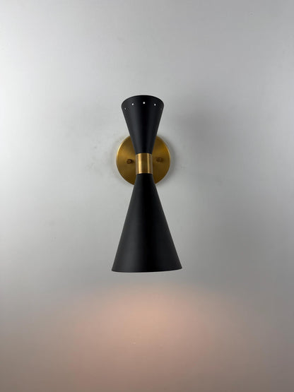 Glamorous Stilnovo Brass Wall Sconce – Italian Inspired Black Shade Wall Light - optimized image