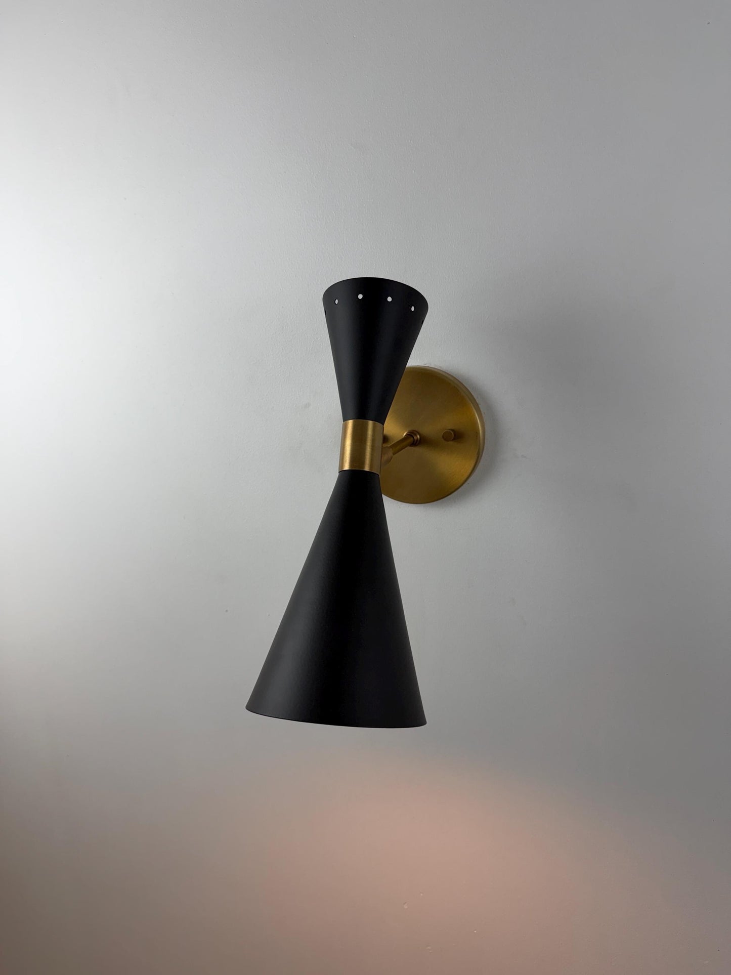 Glamorous Stilnovo Brass Wall Sconce - Black Lampshade - Elegant Italian Vintage Lighting
