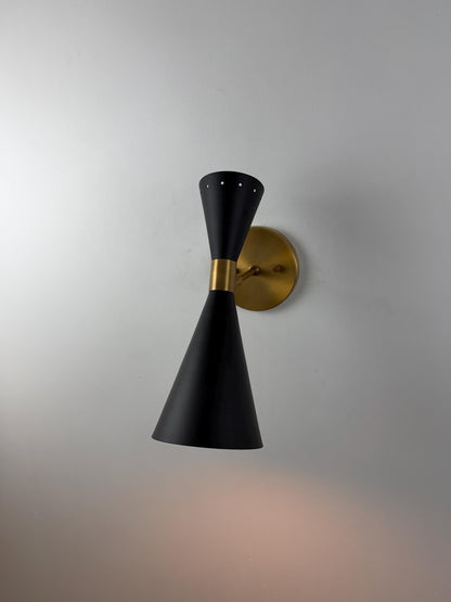 Glamorous Stilnovo Brass Wall Sconce – Italian Inspired Black Shade Wall Light - optimized image