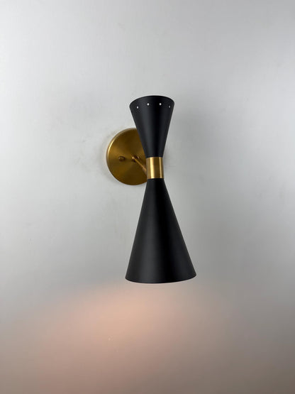 Glamorous Stilnovo Brass Wall Sconce – Italian Inspired Black Shade Wall Light - optimized image