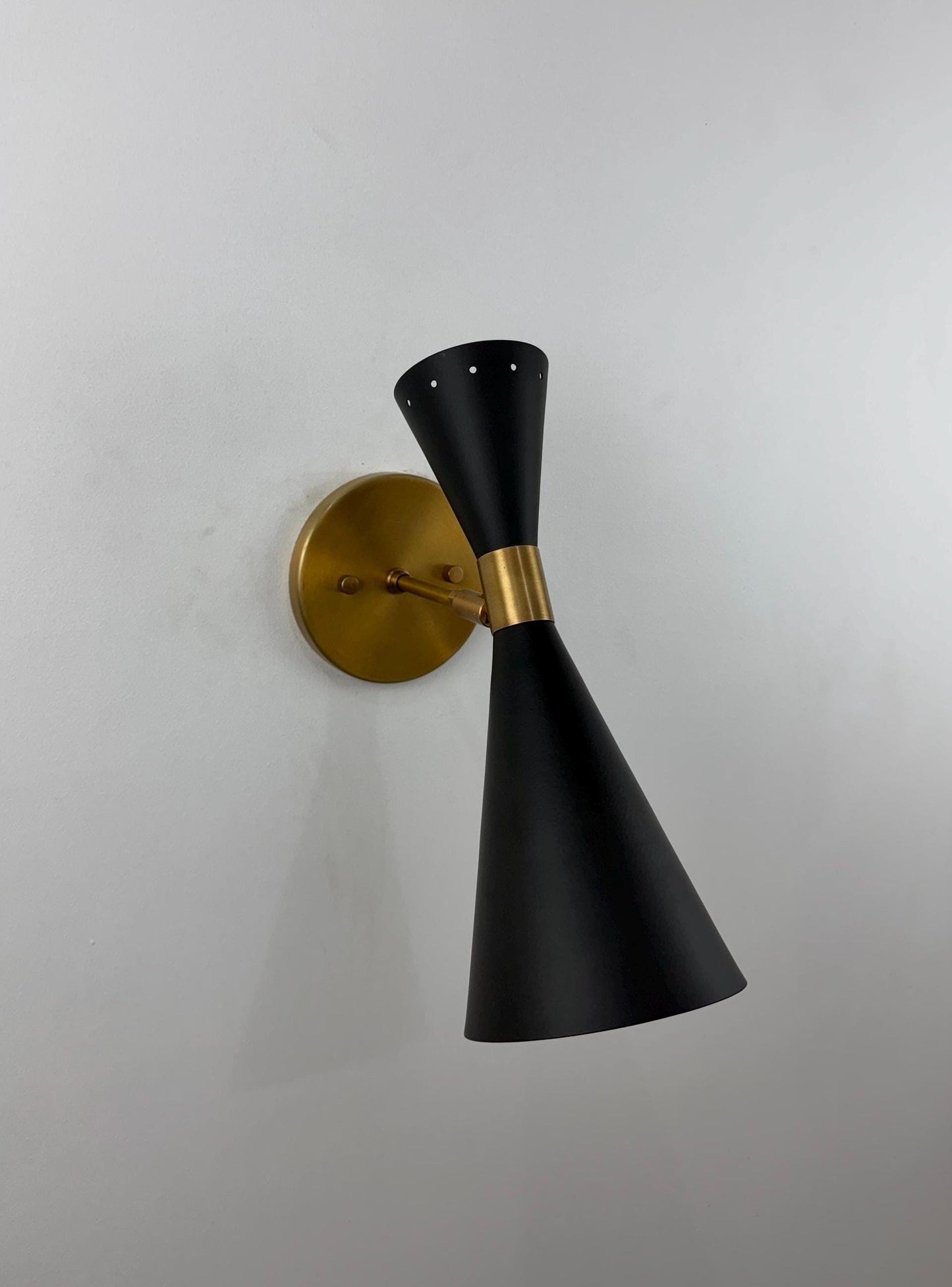 Glamorous Stilnovo Brass Wall Sconce - Black Lampshade - Elegant Italian Vintage Lighting