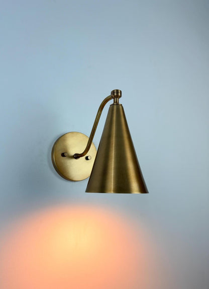 Handmade Brass Wall Sconce – Minimalist Cone Shade Wall Light With Ivory Finish - optimized image
