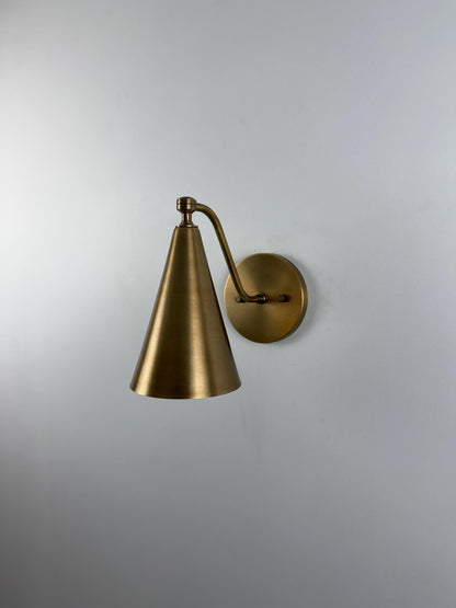 Handmade Brass Wall Sconce – Minimalist Cone Shade Wall Light With Ivory Finish - optimized image