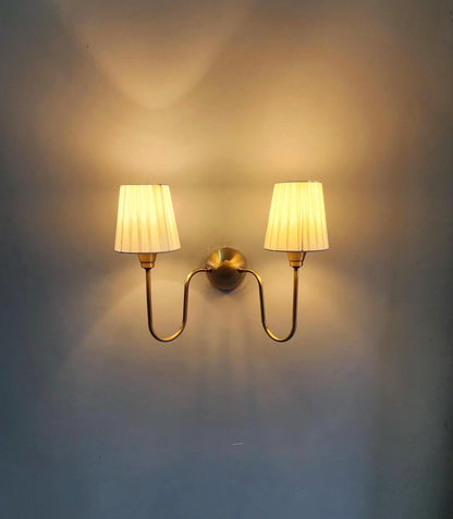 Minimalist Brass Wall Sconce with Silk Cotton Lampshade – Handcrafted Wall Lamp - optimized image