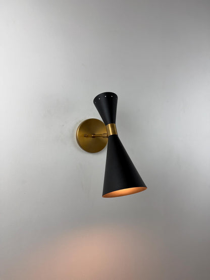 Glamorous Stilnovo Brass Wall Sconce – Italian Inspired Black Shade Wall Light - optimized image