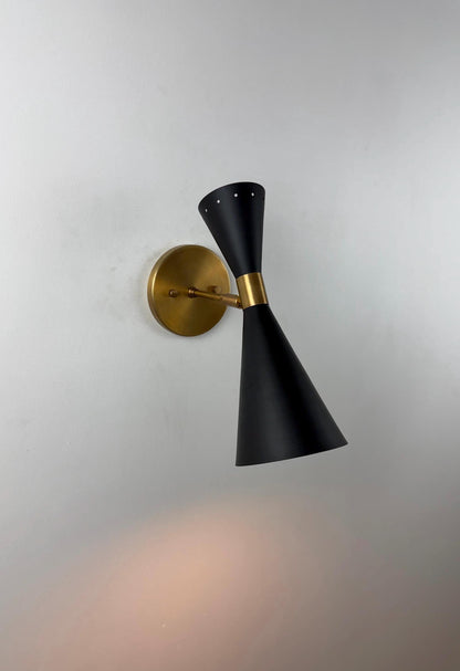 Glamorous Stilnovo Brass Wall Sconce – Italian Inspired Black Shade Wall Light - optimized image