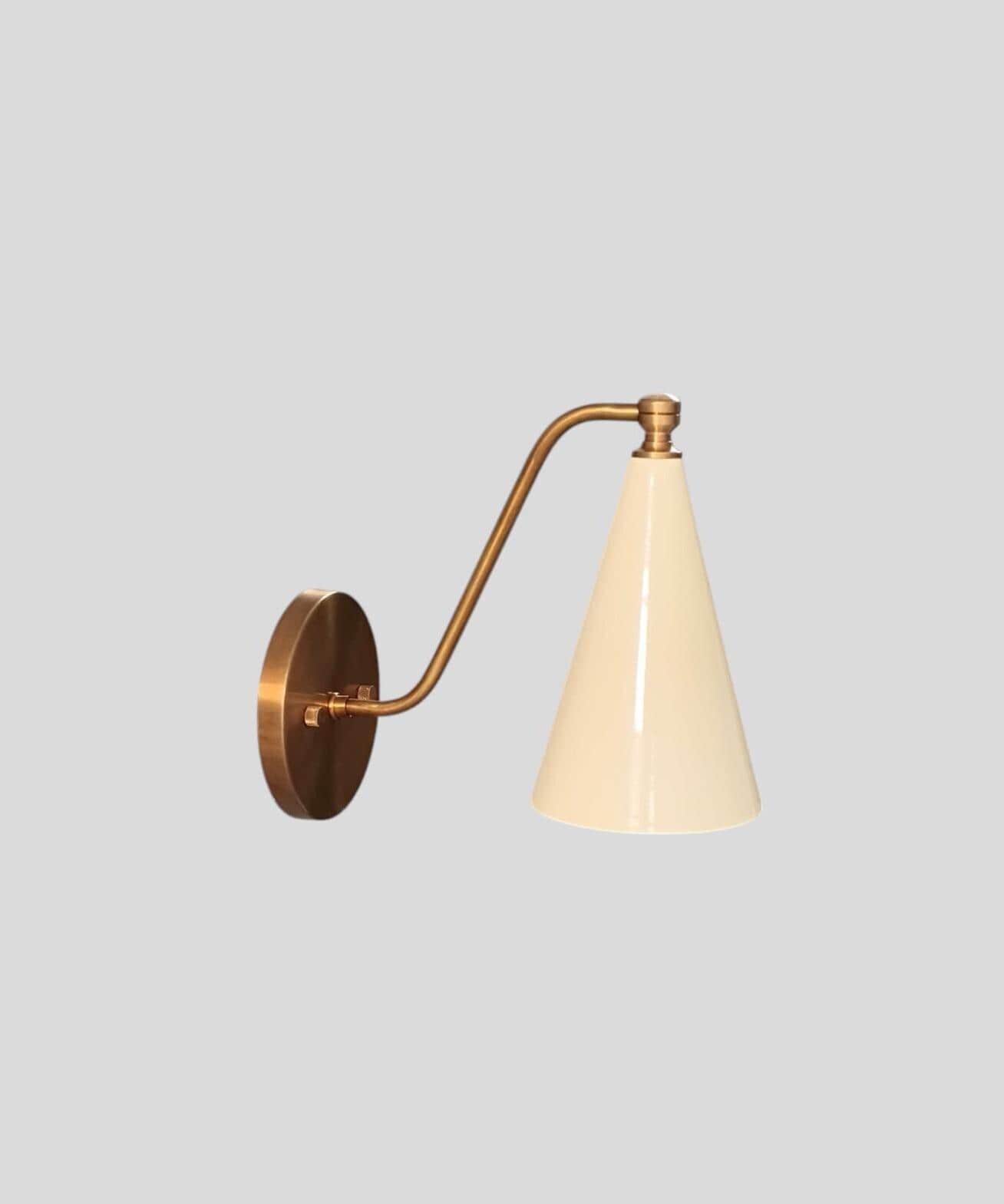 Handmade Brass Wall Sconce: Ivory Cone Shade, Wall Lamp