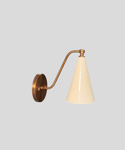 Handmade Brass Wall Sconce: Ivory Cone Shade, Wall Lamp - optimized image