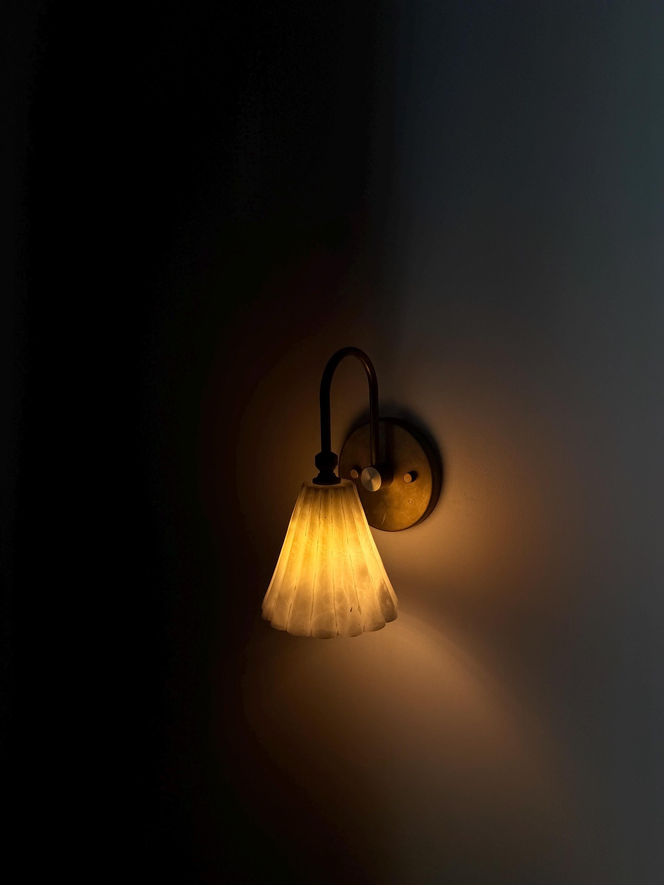 Handmade Alabaster Brass Wall Sconce | Modern Stone Wall Light - optimized image
