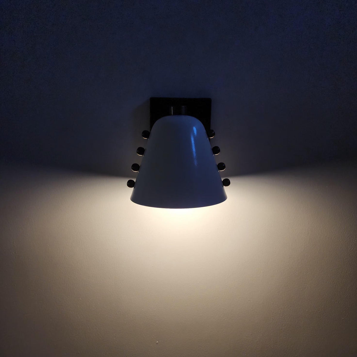 Ivory Cone Brass Wall Sconce with Rivet Detailing – Handcrafted Mid-Century Modern Wall Lamp - optimized image