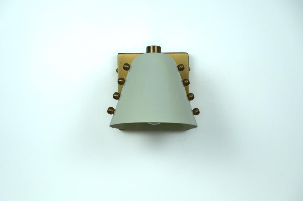 Ivory Cone Brass Wall Sconce with Rivet Detailing – Handcrafted Mid-Century Modern Wall Lamp - optimized image