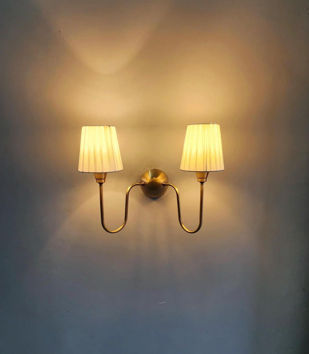 Minimalist Brass Wall Sconce with Silk Cotton Lampshade – Handcrafted Wall Lamp - optimized image