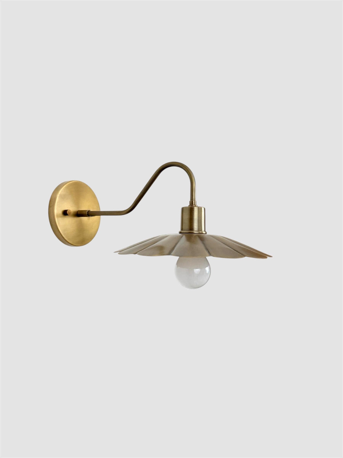 Modern Brass Flower Wall Sconce with Amber Shade | 10" W x 6" H - optimized image