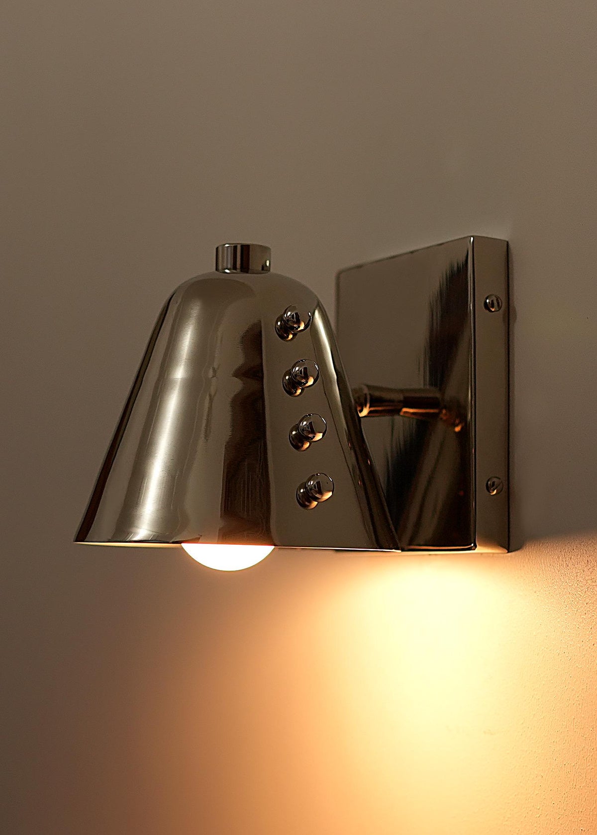 Polished Chrome Cone Wall Sconce – Mid-Century Rivet Design - optimized image