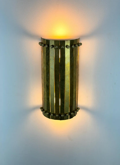 Riveted Brass Wall Sconce Handmade Modern Brass Light Fixture for Bedroom, Hallway, Bathroom & Entryway Decor - optimized image