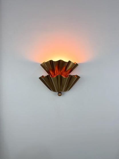 Scalloped Brass Half Flower Wall Sconce Handmade Shell Wall Light Fixture for Bedroom, Hallway, Bathroom & Entryway Decor - optimized image